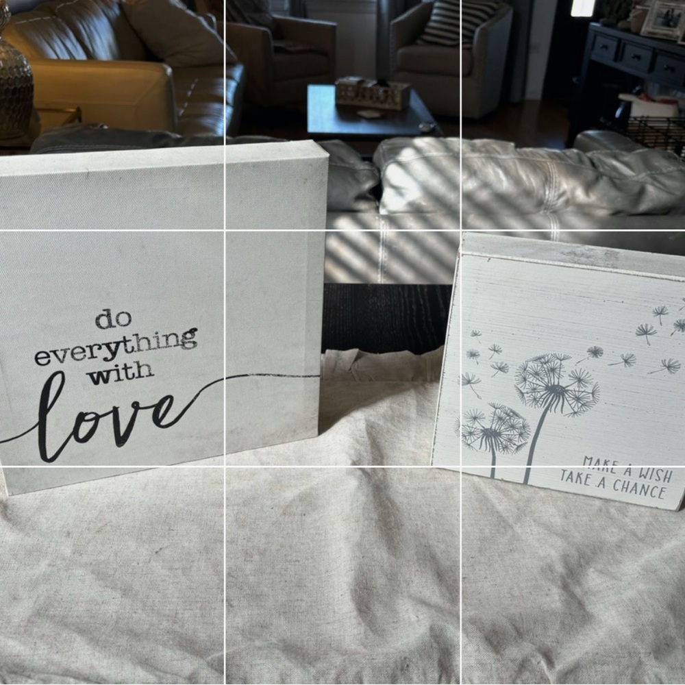 White Minimalist Decor Accents with Text and Floral Designs